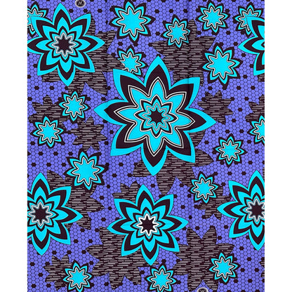 African Print Fabric/ Ankara - Purple, Blue, Brown "Adire Stars", 1 Yard