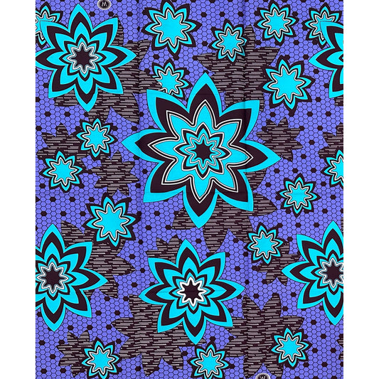 African Print Fabric/ Ankara - Purple, Blue, Brown "Adire Stars", 1 Yard