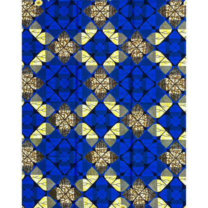 African Print Fabric/ Ankara - Blue, Yellow, Brown 'Ooni’s Protocol', YARD or WHOLESALE