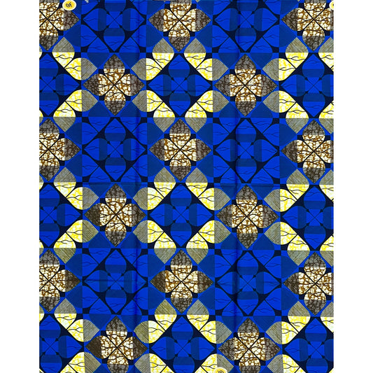 African Print Fabric/ Ankara - Blue, Yellow, Brown 'Ooni’s Protocol', YARD or WHOLESALE