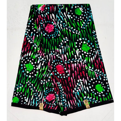 African Print Fabric/Ankara - Black, Green, Magenta, Teal "Nkani Palm" Design, YARD or WHOLESALE