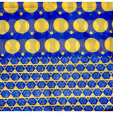 African Print, Chiffon Fabric - Blue, Yellow "Circles of Eliud", ~2 Yards