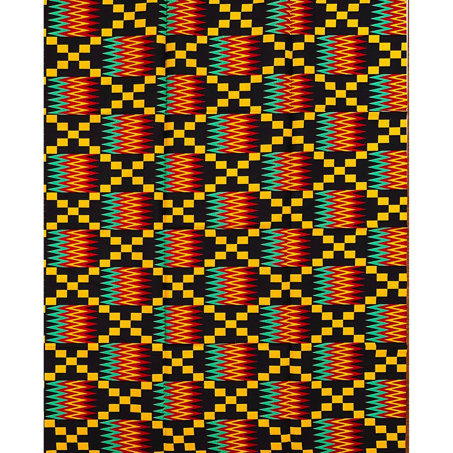 African Print Fabric/Ankara - Marigold, Red, Black, Green "The King’s Drummer" Kente, 1 Yard