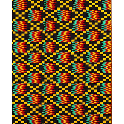 African Print Fabric/Ankara - Marigold, Red, Black, Green "The King’s Drummer" Kente, 1 Yard