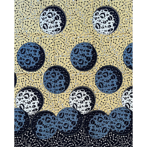 African Print Fabric/ Ankara - Beige, Gray, Navy 'Out of This World,’ YARD