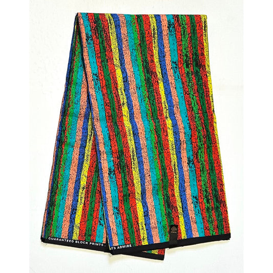 African Print Fabric/ Ankara - Red, Yellow, Blue, Teal, Green, Peach 'Strokes of Genius' Design, YARD or WHOLESALE