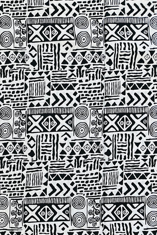 African Print Fabric/ Ankara - Black, White 'Pattern Holds Memory' Design, YARD or WHOLESALE