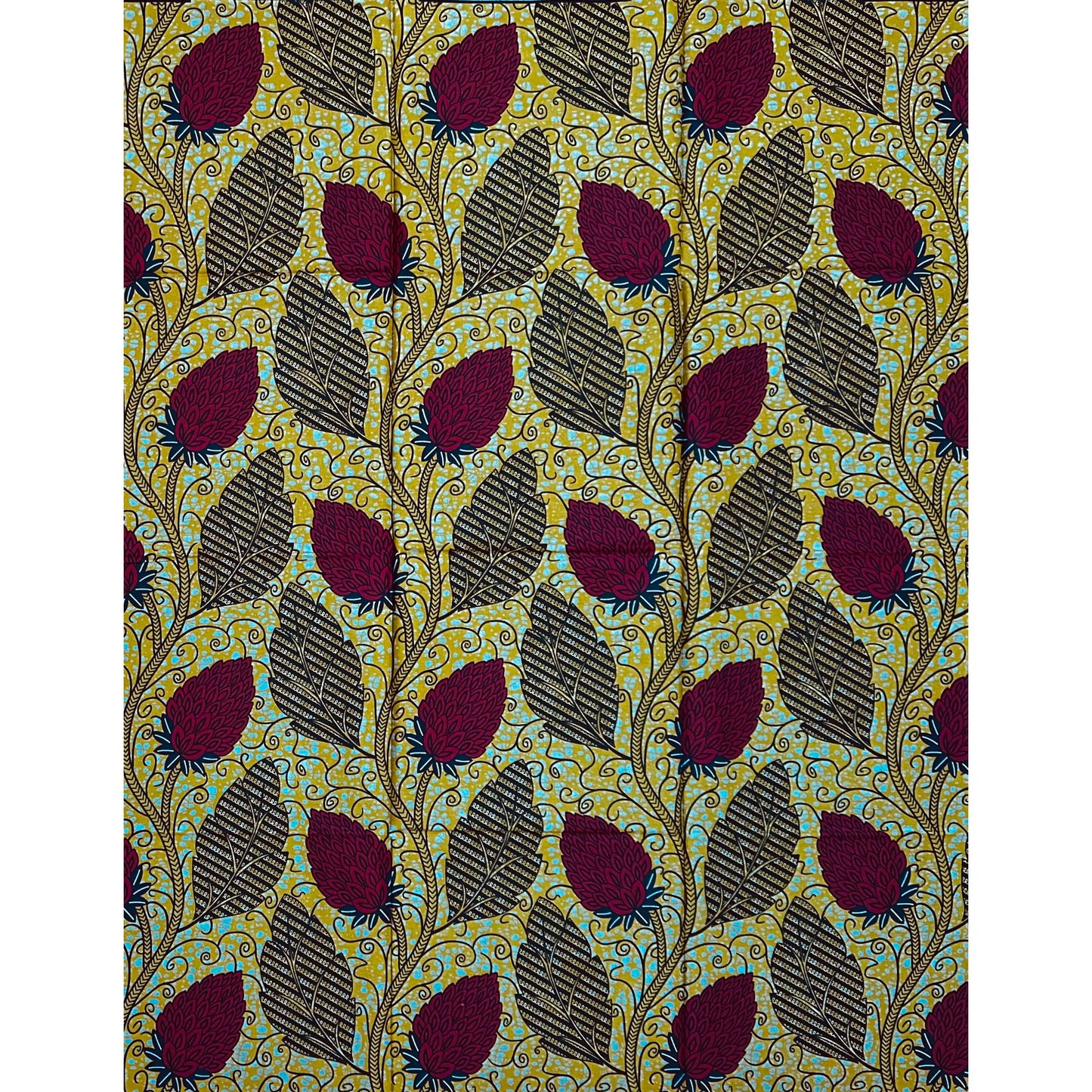 African Print Fabric/ Ankara - Brown, Red, Navy 'Uzo Garden' Design, YARD or WHOLESALE