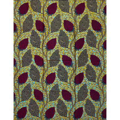 African Print Fabric/ Ankara - Brown, Red, Navy 'Uzo Garden' Design, YARD or WHOLESALE