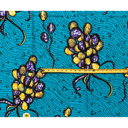 African Print Fabric/ Ankara - Teal, Purple, Yellow, Brown 'Sky Full of Blessings', 1 Yard