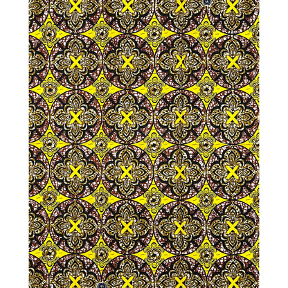 African Print Fabric/Ankara - Yellow, Black, Brown "Kano Crown" Design, Per Yard