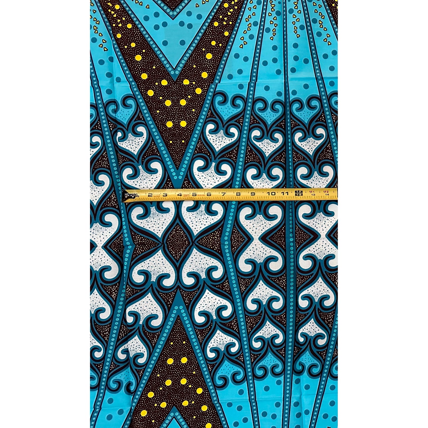 African Print Fabric/ Ankara - Brown, Blue, Yellow 'Sunrise Rays,’ YARD
