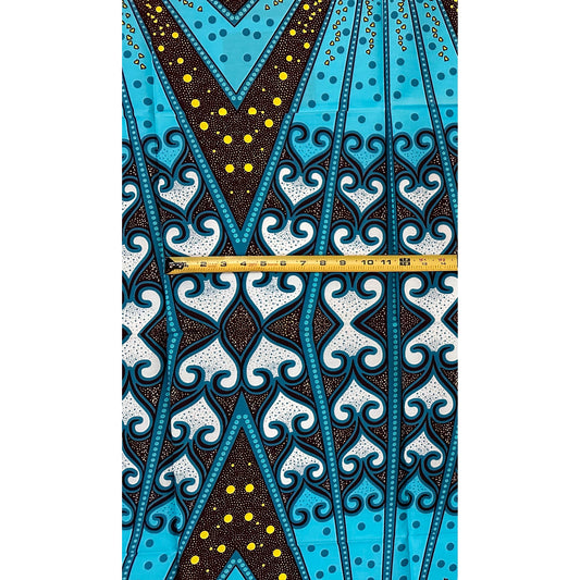 African Print Fabric/ Ankara - Brown, Blue, Yellow 'Sunrise Rays,’ YARD