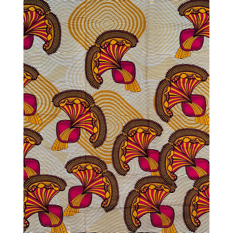 African Print Fabric/ Ankara - Gold, Brown, Pink, Cream 'Mosi Glory' Design, YARD or WHOLESALE