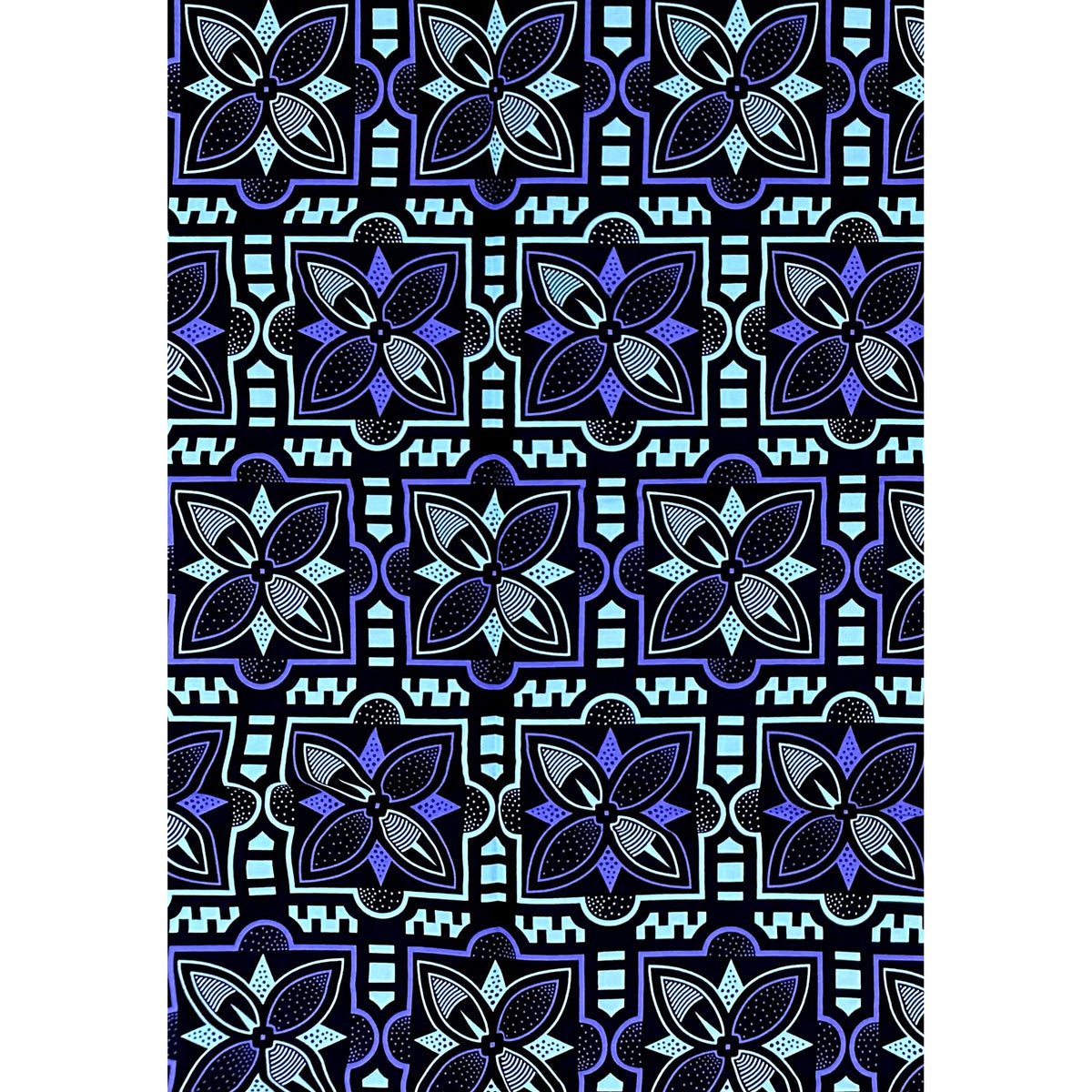 African Print Fabric/Ankara - Light Blue, Purple, Black 'The Gathering', YARD or WHOLESALE