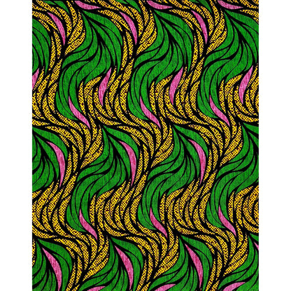 African Print Fabric/ Ankara - Pink, Green, Yellow 'Soji Leaves', YARD or WHOLESALE