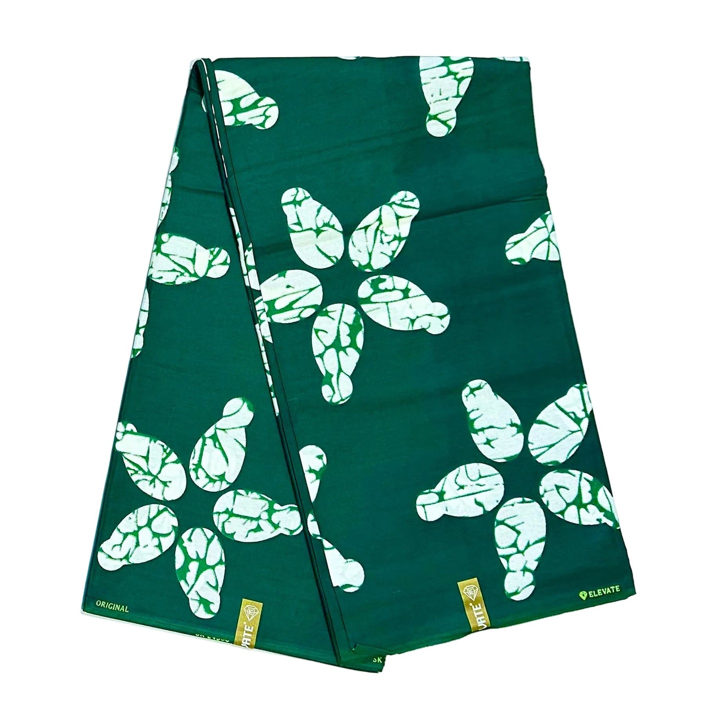 African Print Fabric/ Ankara - Green, White 'Strength Grows in Silence', YARD or WHOLESALE