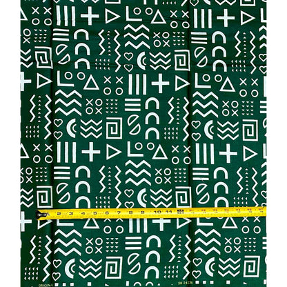 African Print Fabric/ Ankara - Green, White 'Kírin' Design, YARD or WHOLESALE