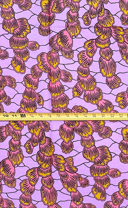 African Print Fabric/Ankara - Purple, Pink, Brown "Little By Little" Design, 1 Yard