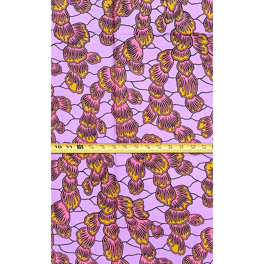 African Print Fabric/Ankara - Purple, Pink, Brown "Little By Little" Design, 1 Yard