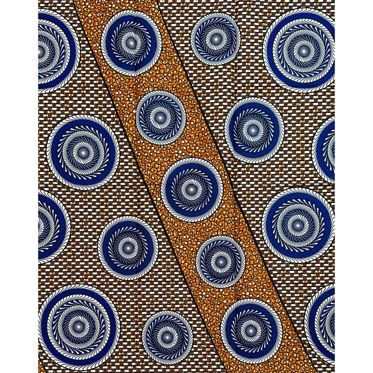 African Print Fabric/ Ankara - Brown, Blue ‘Lethabo', 1YARD