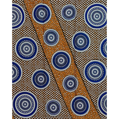 African Print Fabric/ Ankara - Brown, Blue ‘Lethabo', 1YARD