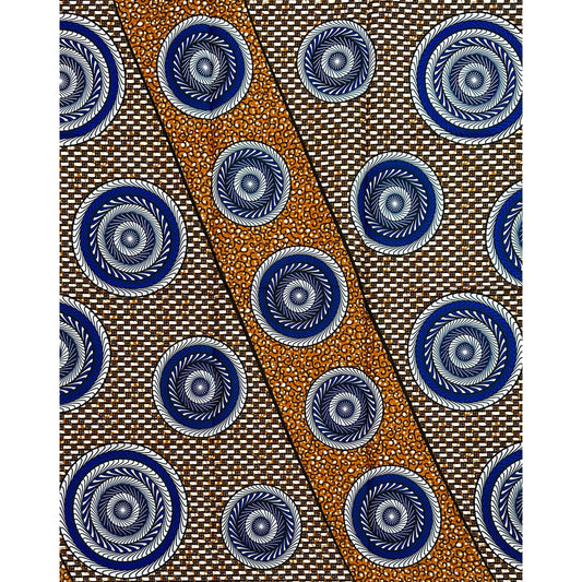 African Print Fabric/ Ankara - Brown, Blue ‘Lethabo', 1YARD
