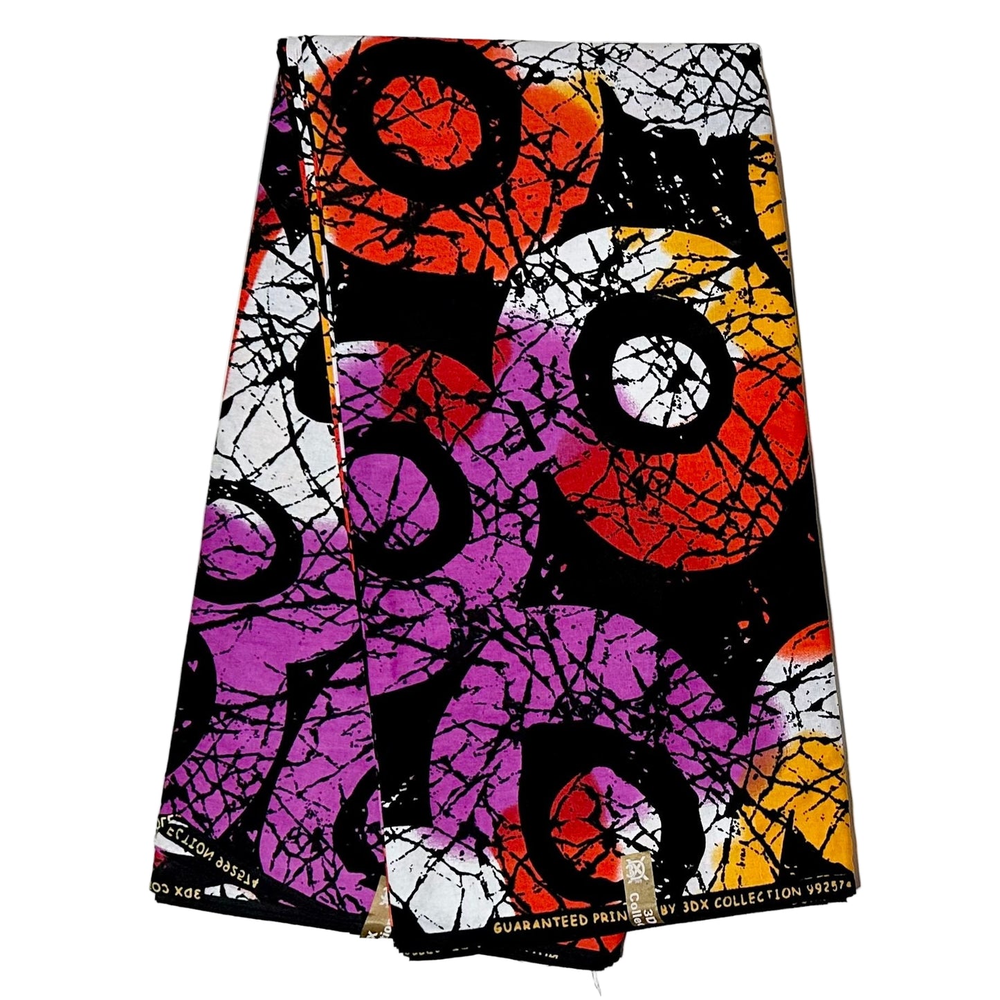 African Print Fabric/ Ankara - Purple, Orange, Rust Red, Yellow 'Afurika Pyro' Design, YARD or WHOLESALE