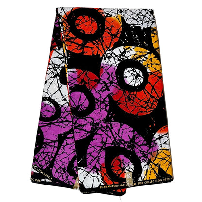 African Print Fabric/ Ankara - Purple, Orange, Rust Red, Yellow 'Afurika Pyro' Design, YARD or WHOLESALE