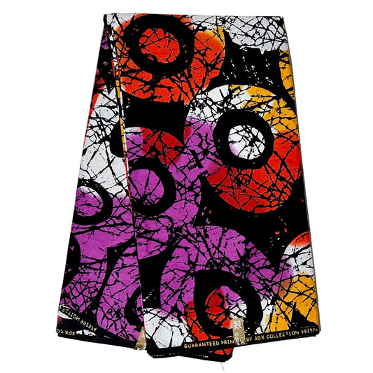African Print Fabric/ Ankara - Purple, Orange, Rust Red, Yellow 'Afurika Pyro' Design, YARD or WHOLESALE