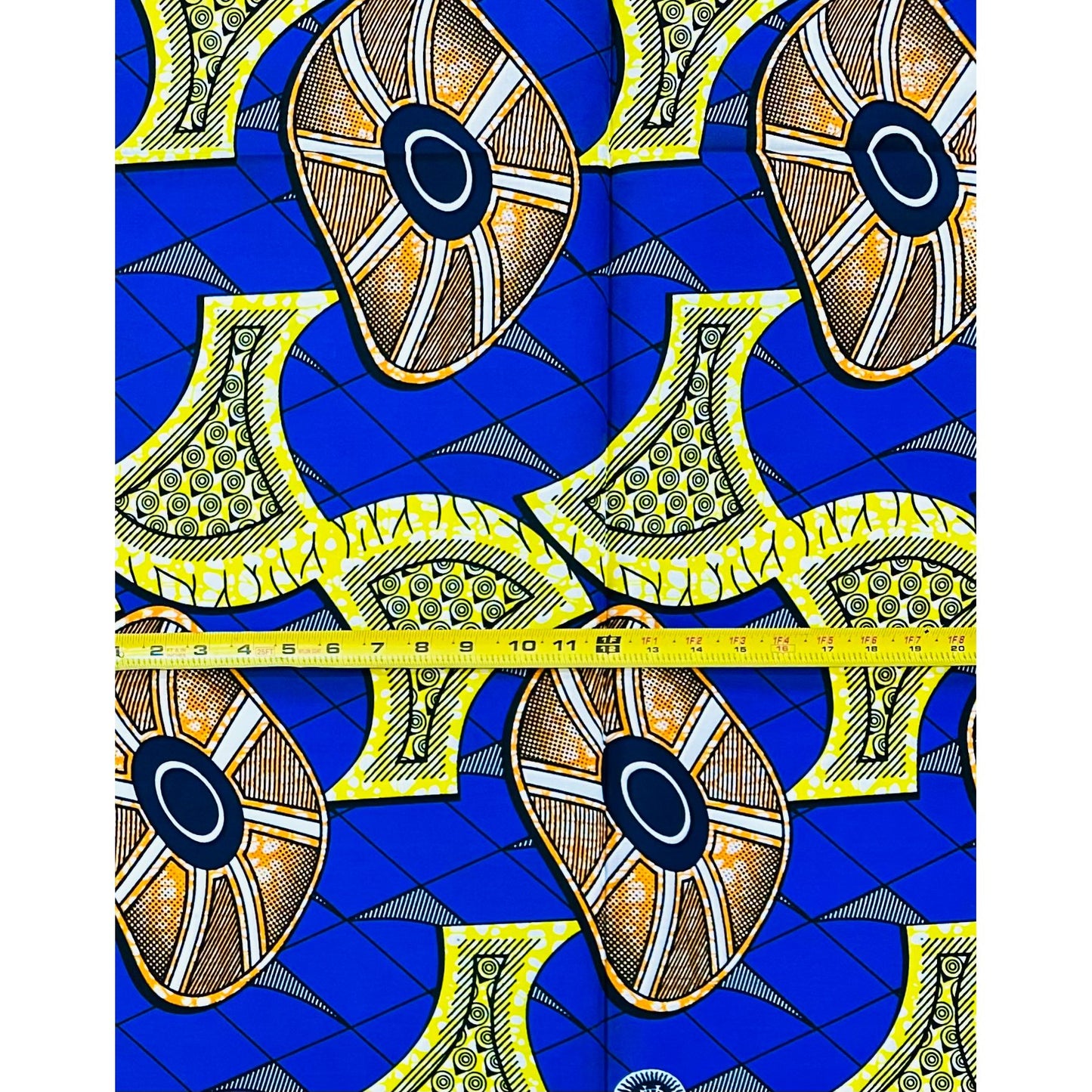 African Print Fabric/ Ankara - Blue, Yellow, Orange ‘Oba’s Vanguard' Design, 1 YARD