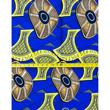 African Print Fabric/ Ankara - Blue, Yellow, Orange ‘Oba’s Vanguard' Design, 1 YARD