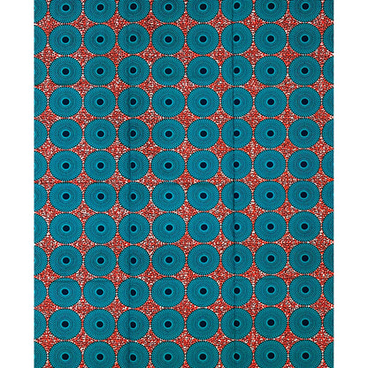 African Print Fabric/ Ankara - Teal, Brick Red, Navy ‘Mini Bullseye' Design, 1 YARD