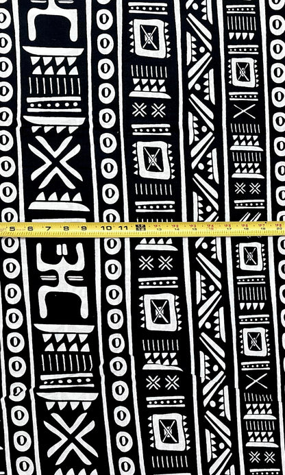 African Print Fabric/ Ankara - Black, White 'House Rules', Per Yard or Wholesale