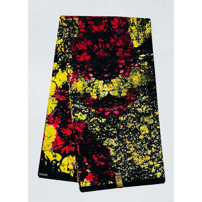 African Print Fabric/ Ankara - Yellow, Red, Black 'Pepper Soup', YARD or WHOLESALE