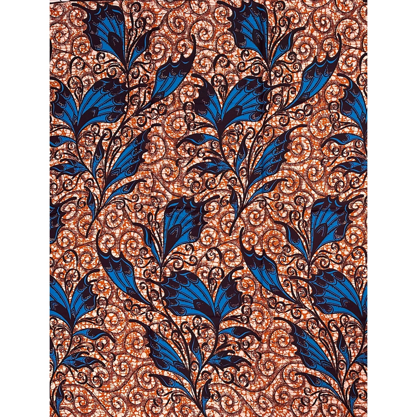African Print Fabric/ Ankara - Brown, Blue 'Livsey Vine', 1 YARD