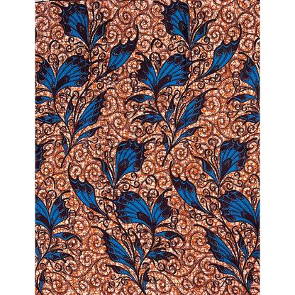 African Print Fabric/ Ankara - Brown, Blue 'Livsey Vine', 1 YARD