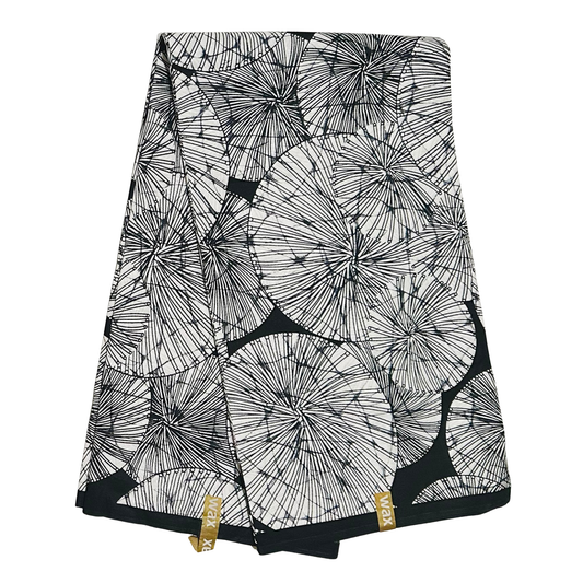 African Print Fabric/ Ankara - Black, White 'Obsidian Lines' Design, YARD or WHOLESALE