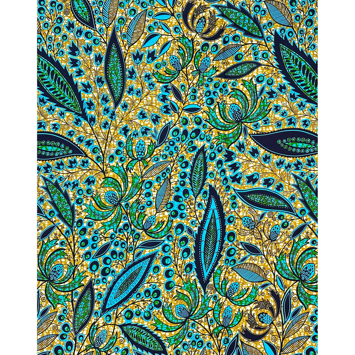 African Print Fabric/Ankara - Blue, Brown, Green 'Petal Theory', YARD or WHOLESALE
