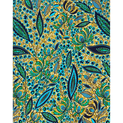 African Print Fabric/Ankara - Blue, Brown, Green 'Petal Theory', YARD or WHOLESALE