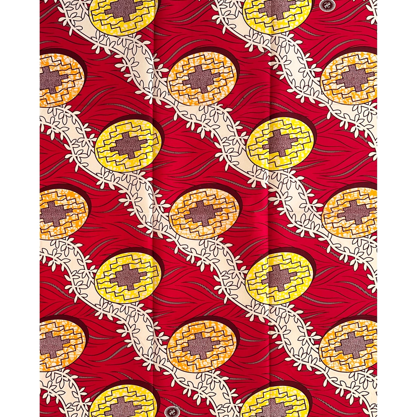 African Print Fabric/ Ankara - Red, Orange, Yellow 'Puzzle Pieces' Design