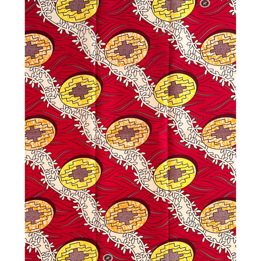 African Print Fabric/ Ankara - Red, Orange, Yellow 'Puzzle Pieces' Design