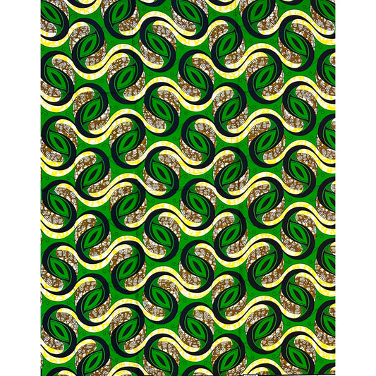 African Print Fabric/ Ankara - Green, Yellow, Brown 'Deep Roots,' YARD