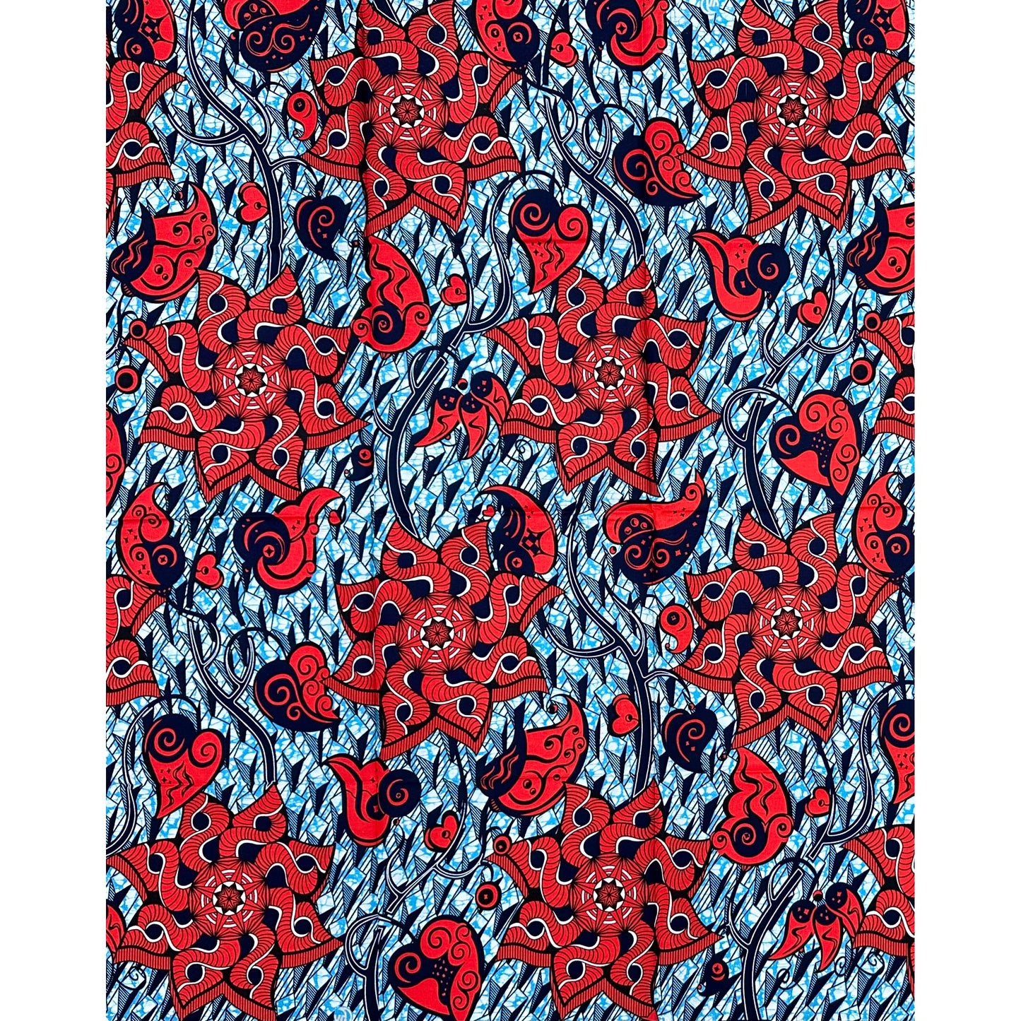 African Print Fabric/ Ankara - Blue, Red ‘Love Remembers', 1 YARD