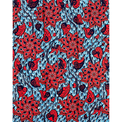 African Print Fabric/ Ankara - Blue, Red ‘Love Remembers', 1 YARD