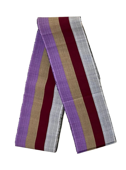 Aso-Oke Fabric / Yoruba Hand-Woven Textile – Purple, Beige, Dark Red, Light Gray ‘Chinny’, Per Yard