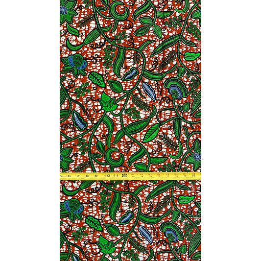 African Print Fabric/ Ankara - Brown, Green 'Ivy Crush,' 1 YARD