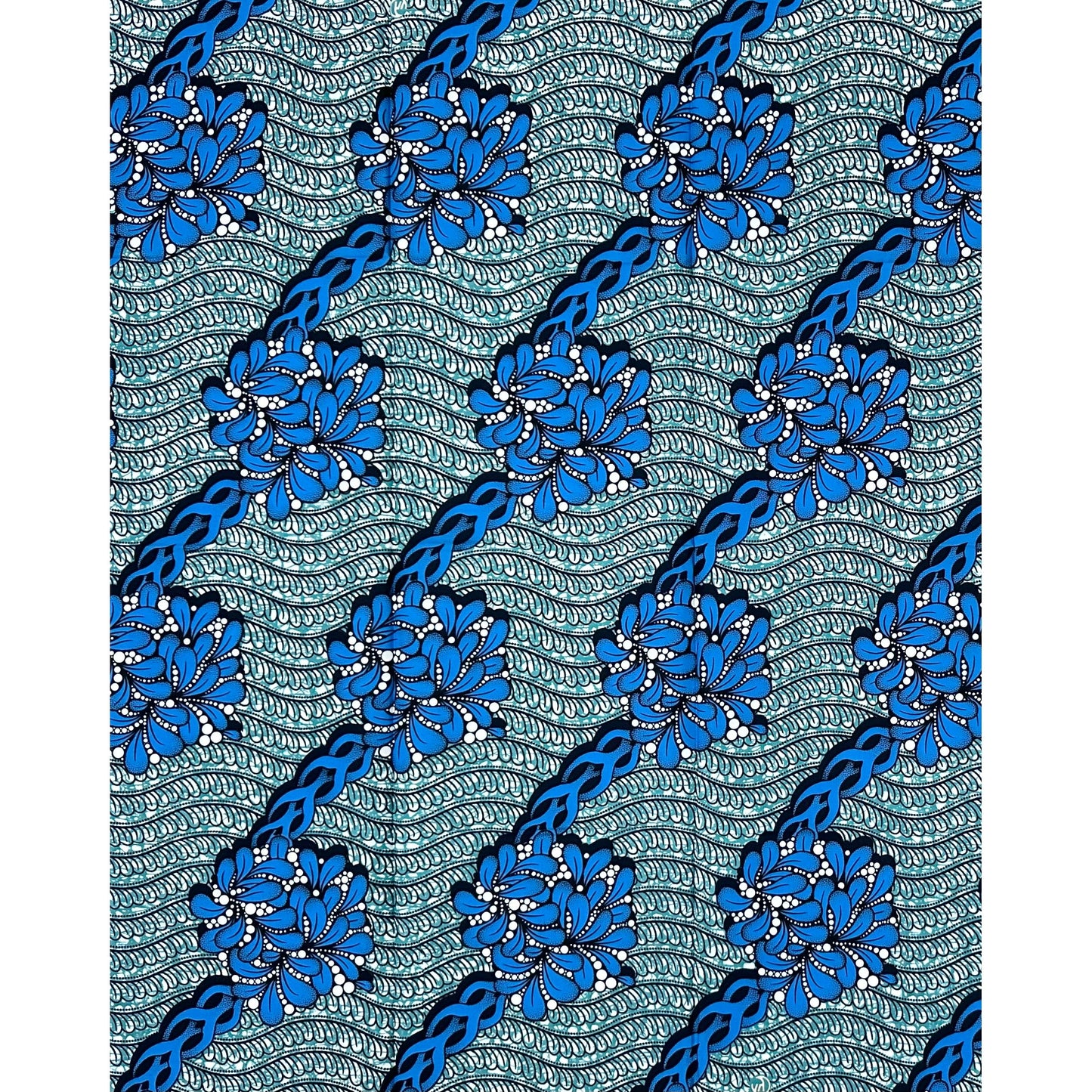 African Print Fabric/ Ankara - Green, Blue ‘River Ceremony' Design, 1 YARD