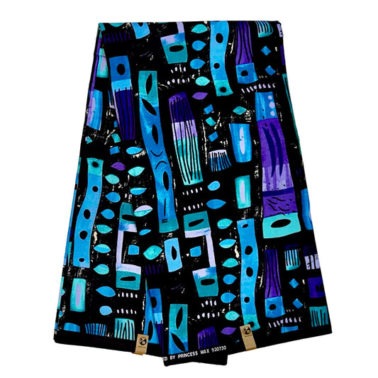African Print Fabric/ Ankara - Blue, Black, Purple 'Ebube Flow’, YARD or WHOLESALE