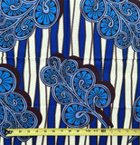 African Print Fabric/Ankara - Blue, Cream "Xigaza" Design